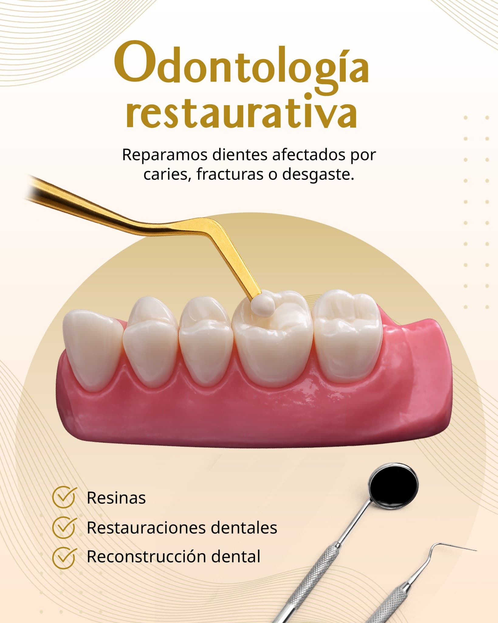 Odontología restaurativa — Reparamos dientes afectados por caries, fracturas o desgaste.